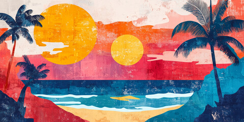 Abstract collage illustration of a summer day on the beach