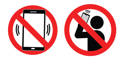 No calling mobile phone with prohibition sign red isolated on white background. Don't use mobile while driving a car. Icon vector Illustration.