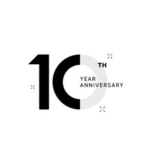 10th anniversary logo in a minimalist black and white design. Clean geometric style perfect for business milestones, professional branding, or corporate celebration materials. ceremony 10th year
