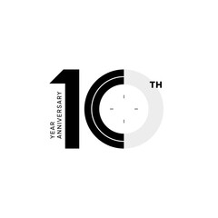 10th anniversary logo in a minimalist black and white design. Clean geometric style perfect for business milestones, professional branding, or corporate celebration materials. ceremony 10th year