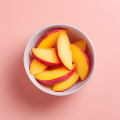 Top View Slices of Peach in a Bowl Isolated