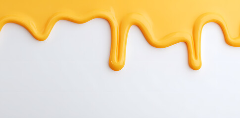 Obraz premium Bright Yellow Melted Cheese Dripping Down Isolated On White Backdrop