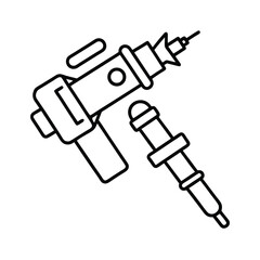 Tattoo machine with cartridge outline illustration in modern line art style