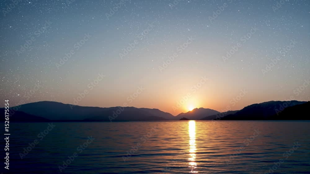 Wall mural a a movement of stars in the night sky with the view of mountains.