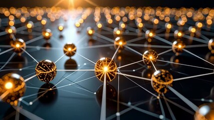 Interconnected network of shiny spheres glows with radiant light, creating a modern and futuristic design for technology concepts - Powered by Adobe