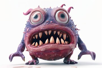 This quirky 3D cartoon monster sports a textured purple-pink body and massive eyes full of personality. With its exaggerated teeth and surprised expression