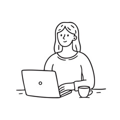 Laptop user typing with tea cup nearby