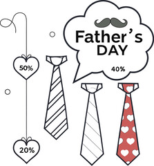 Heart-Shaped Tie Discount Banner for Father’s Day in Hyperrealistic 3D Style