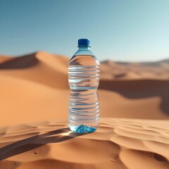 "Plastic Water Bottle Standing Alone in Hot Desert Sand"