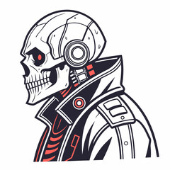 Cyberpunk Skeleton with Robotic Enhancements and Trench Coat Illustration