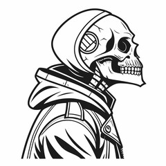 Monochrome Skeleton in Hoodie and Jacket Vector Illustration