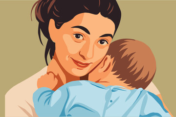Vector Illustration of Mother Holding Baby in Loving Embrace