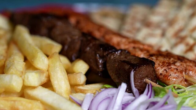 Hot broth being poured over fresh vegetables, mushrooms and noodles into a bowl.