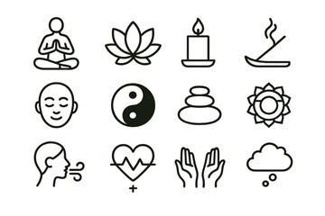 Minimalist zen icons collection featuring meditation symbols and yin yang