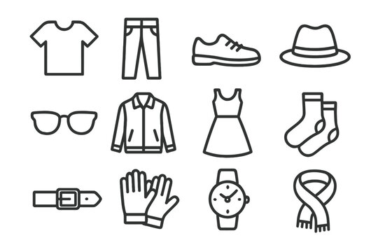 Fashion icon set: apparel and accessories - clothing, shoes, accessories, hat, glasses, watch - Powered by Adobe