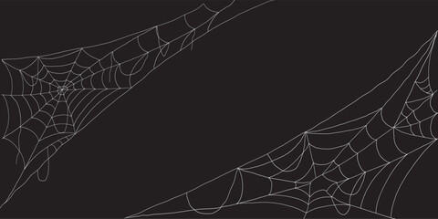 Halloween spider web silhouettes collection with creepy corner cobwebs on white background