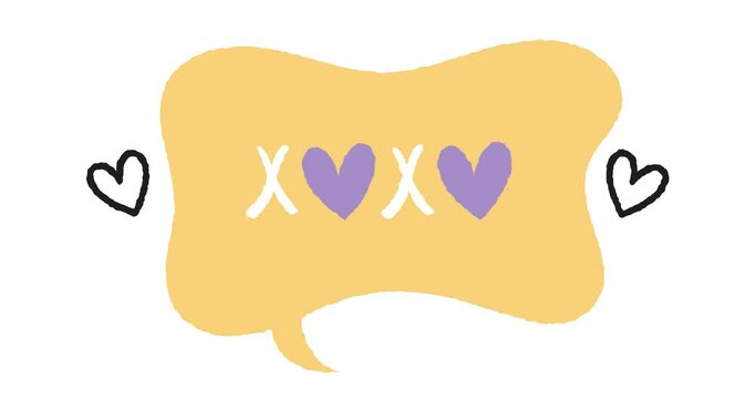 Hand Drawn Animated Doodle Romantic Speech Bubble. Xoxo. Cartoon Style. Isolated on white background. Perfect for party invitations, retro-themed designs and Valentines events.