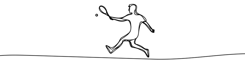Tennis player icon. Continuous one line drawing of tennis player. Tennis player with racket and ball in one line style, isolated on white background. Vector illustration.