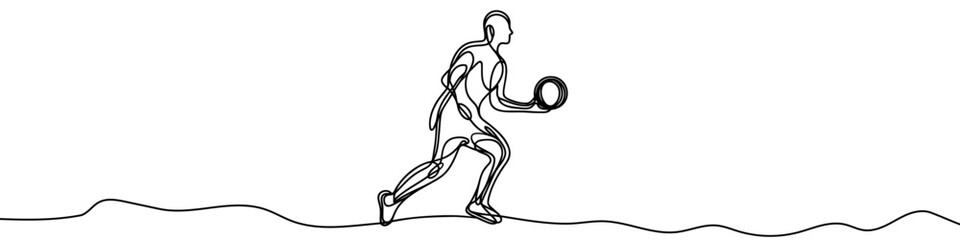  Volleyball player icon. Continuous one line drawing of volleyball player with ball. Vector illustration.
