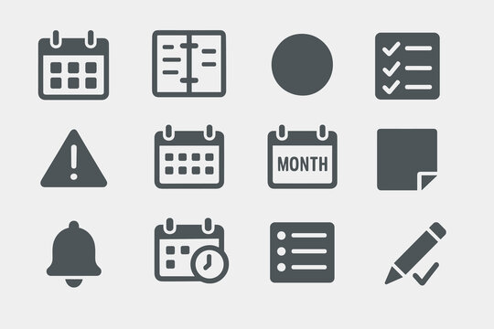Calendar and organization icons collection: schedule, reminder, checklist, planning symbols