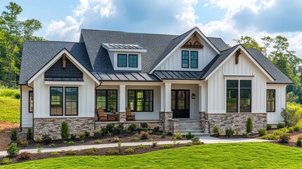 Elegant Farmhouse Exterior: A Dream Home in the Countryside