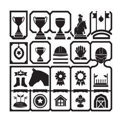 Equestrian sports and awards icon set
