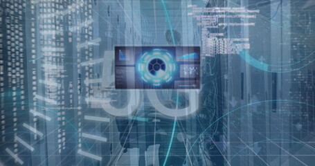 Image of digital screen with data over servers