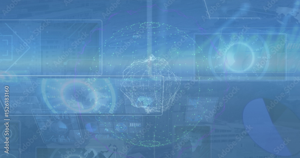 Wall mural image of data processing over globe
