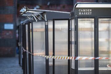 Closed stalls in Camden Market, London, UK