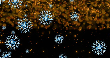 Image of snowflakes over light spots on black background