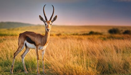 Gazelles in the Savannah Slender Swift Antelopes Embrace the Agility and Speed, Showcasing Grace Under the African Sunset