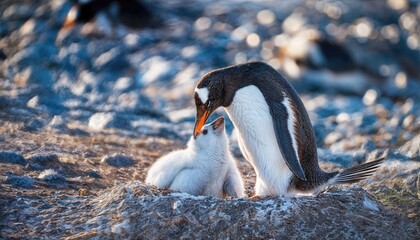 Gentoo Penguins Pygoscelis papua Nurturing Chick at Neko Harbor on the Antarctic Peninsula Majestic Moments of Love and Devotion in a Frozen Wonderland