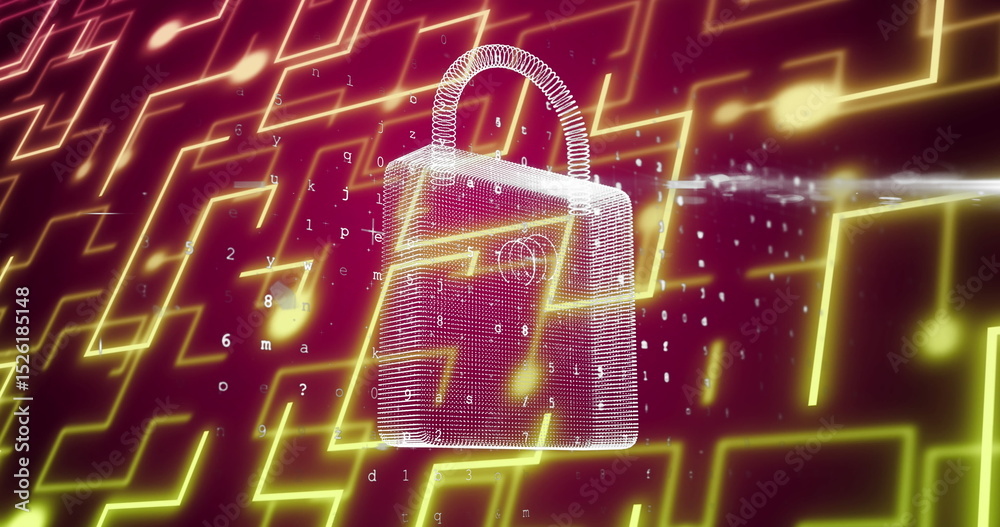 Poster image of padlock and data processing over network of connections