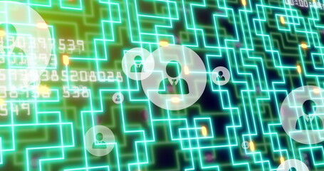 Image of icons and data processing over network of connections