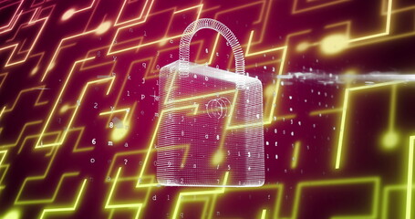 Image of padlock and data processing over network of connections