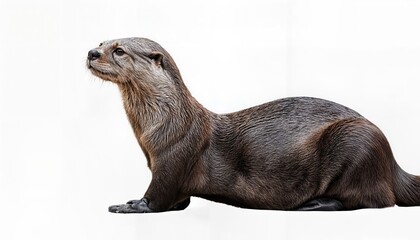 Fototapeta premium Giant River Otter Pteronura brasiliensis Exploring the Amazons Rapids in Stunning Detail, South American Wildlife at Play with Rich Textures and Colors, Captured Perfectly in a Moment of Action.