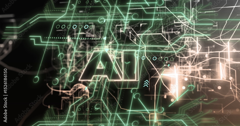 Poster image of ai text over data processing