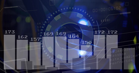 Displaying translucent bar chart on control panel interface, with HUD and numeric labels © vectorfusionart