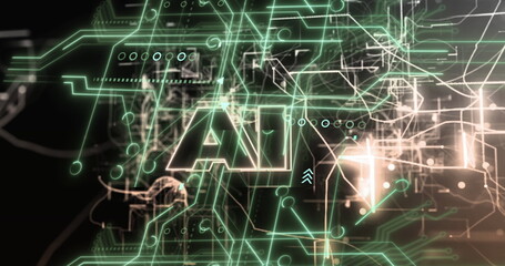 Image of ai text over data processing