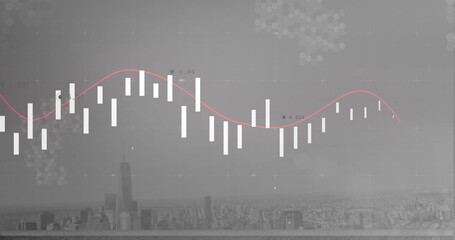 Image of data processing over cityscape
