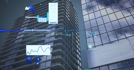 Image of data processing over cityscape