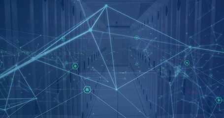 Image of moving shapes over server room