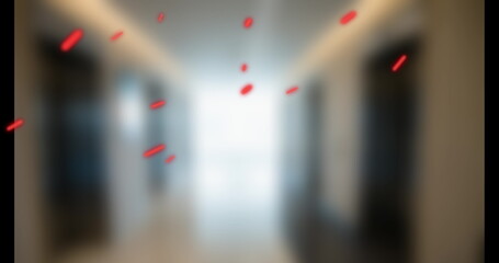 Image of green glowing hexagon over male scientist wearing brown background