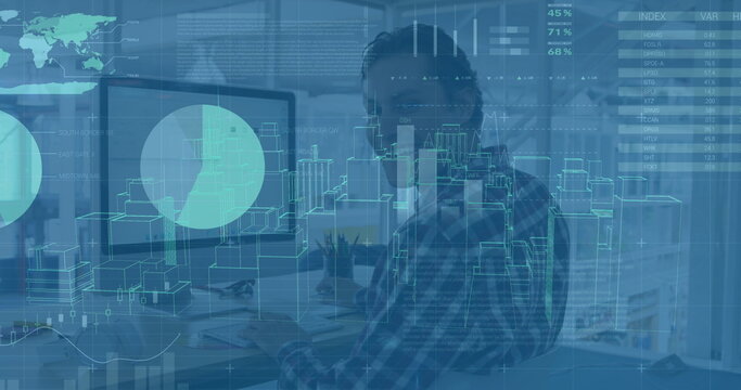 Image of financial data processing over diverse business people - Powered by Adobe