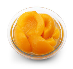 PEACH FRUIT WITH SYRUP IN GLASS BOWL

