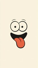 A cute cartoon smiley face with big eyes and a long tongue, in a simple style, on a solid pure background, with a cute shape and simple design, suitable as a cute mobile phone wallpaper