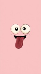 A cute cartoon smiley face with big eyes and a long tongue, in a simple style, on a solid pure background, with a cute shape and simple design, suitable as a cute mobile phone wallpaper