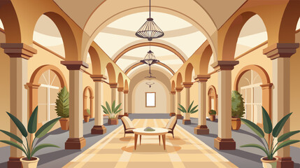 Fototapeta premium interior of church Elegant Arched Hallway Interior Illustration with Classical Design
