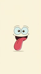 A cute cartoon smiley face with big eyes and a long tongue, in a simple style, on a solid pure background, with a cute shape and simple design, suitable as a cute mobile phone wallpaper