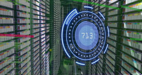 Image of scope scanning with numbers and data processing over computer servers